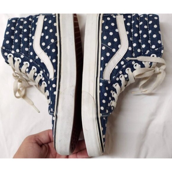 Vans SK8 Hi Top Blue & White Polka Dots Men 6.5 Women 8 Skate Shoes Sneakers - Picture 5 of 12